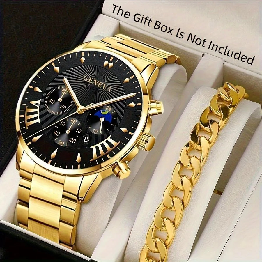 Pack of 2 Fashion Mens Stainless Steel Random Dial Watches Wristwatch Calendar Luminous Clock Men Business Casual Watch
