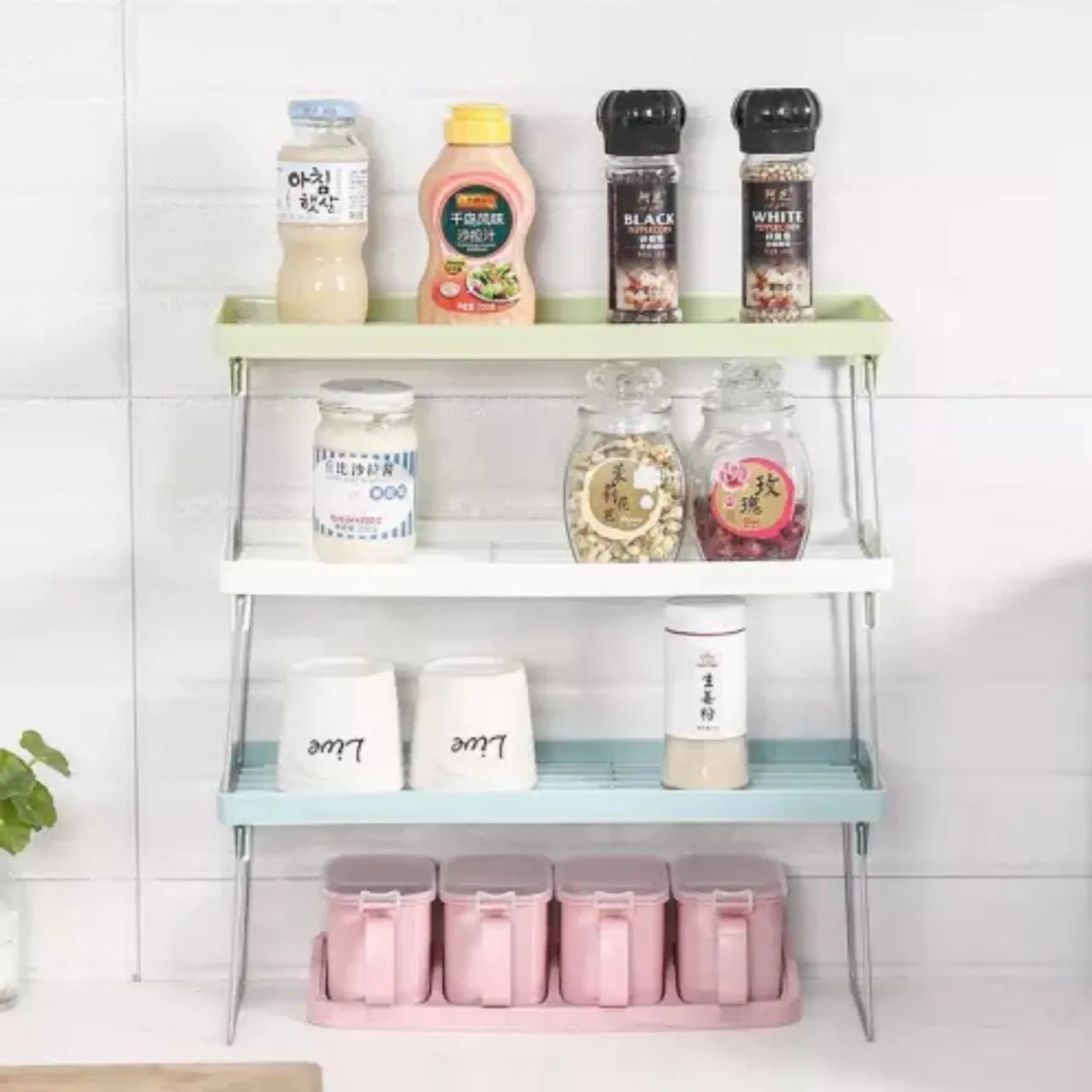 1 Piece Folding Stack up shelf for spice jars Cabinet Shelves foldable Shelf Stand Spice Jars