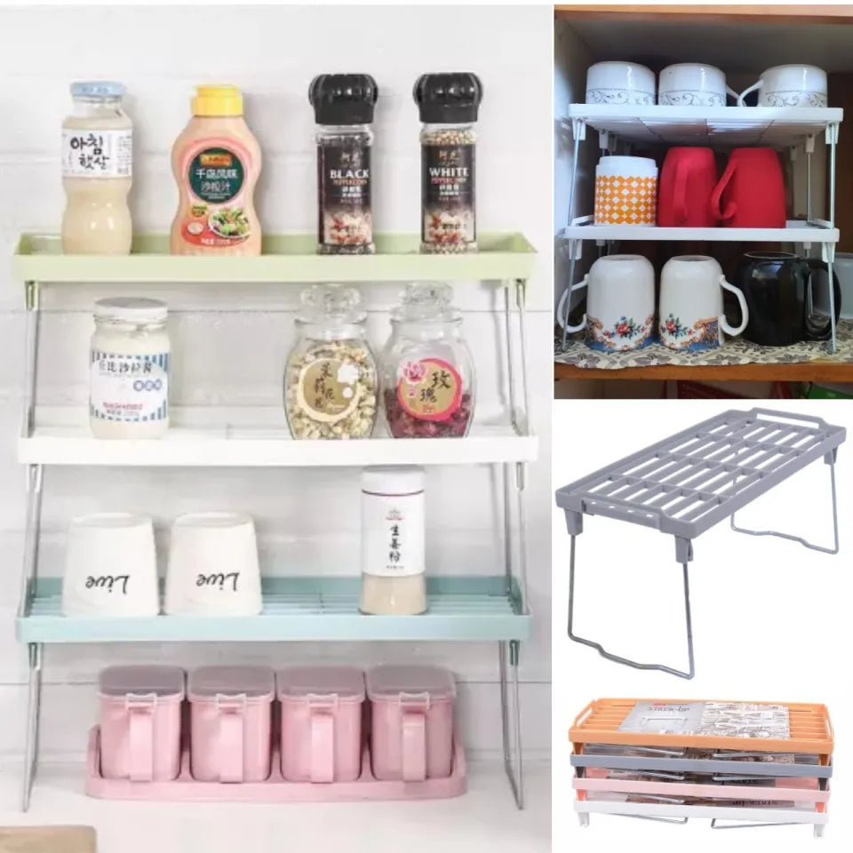 1 Piece Folding Stack up shelf for spice jars Cabinet Shelves foldable Shelf Stand Spice Jars