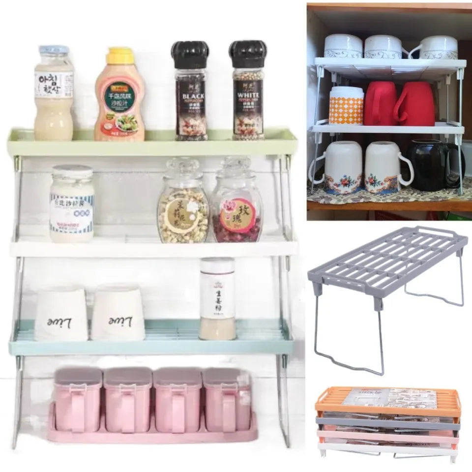 1 Piece Folding Stack up shelf for spice jars Cabinet Shelves foldable Shelf Stand Spice Jars